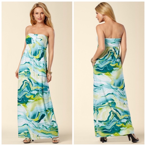 Soma Dresses & Skirts - SOMA BLUE GREEN SWIRL STRAPLESS MAXI DRESS SZ XL